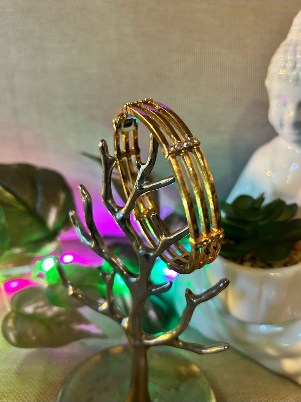 Gold Tone Multi-Row Crystal Accent Cuff Bracelet - Picture 4 of 4